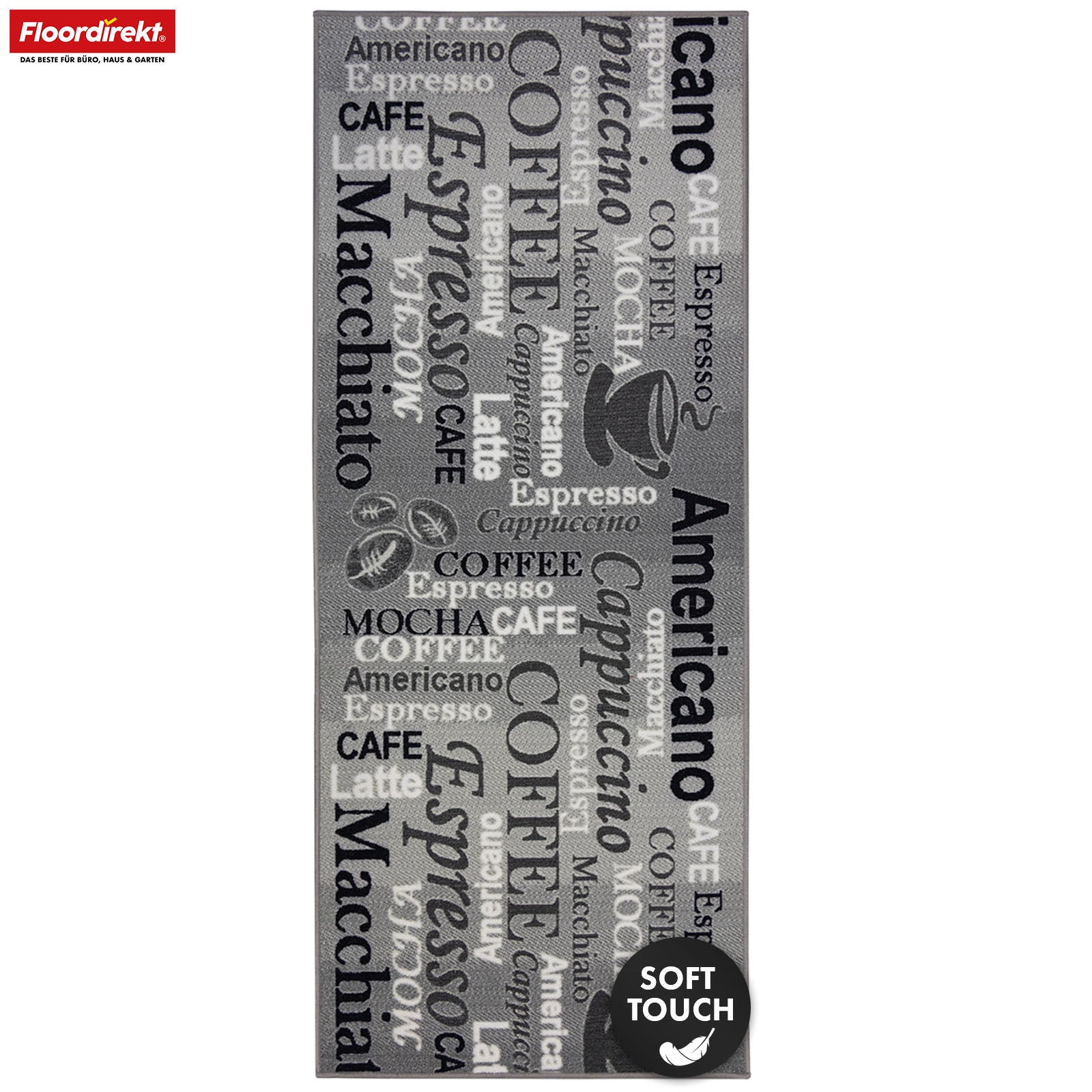 Teppichläufer | Coffee | Moderner Küchenläufer mit Kaffee-Motiven | Rutschfest, strapazierfähig & pflegeleicht