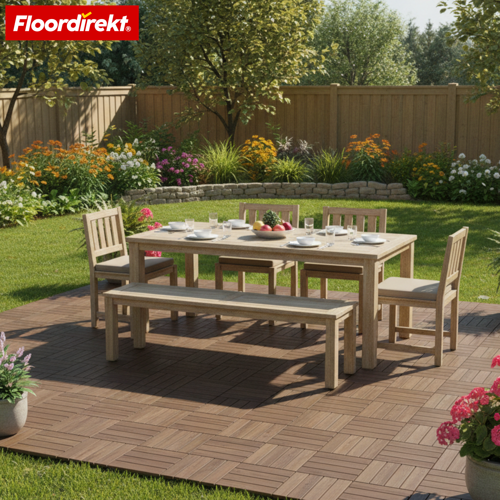 Terrassenfliesen | Majestic | Braun | 30x30 cm Klickfliesen in Holzdielenoptik | Witterungsbeständig & pflegeleicht