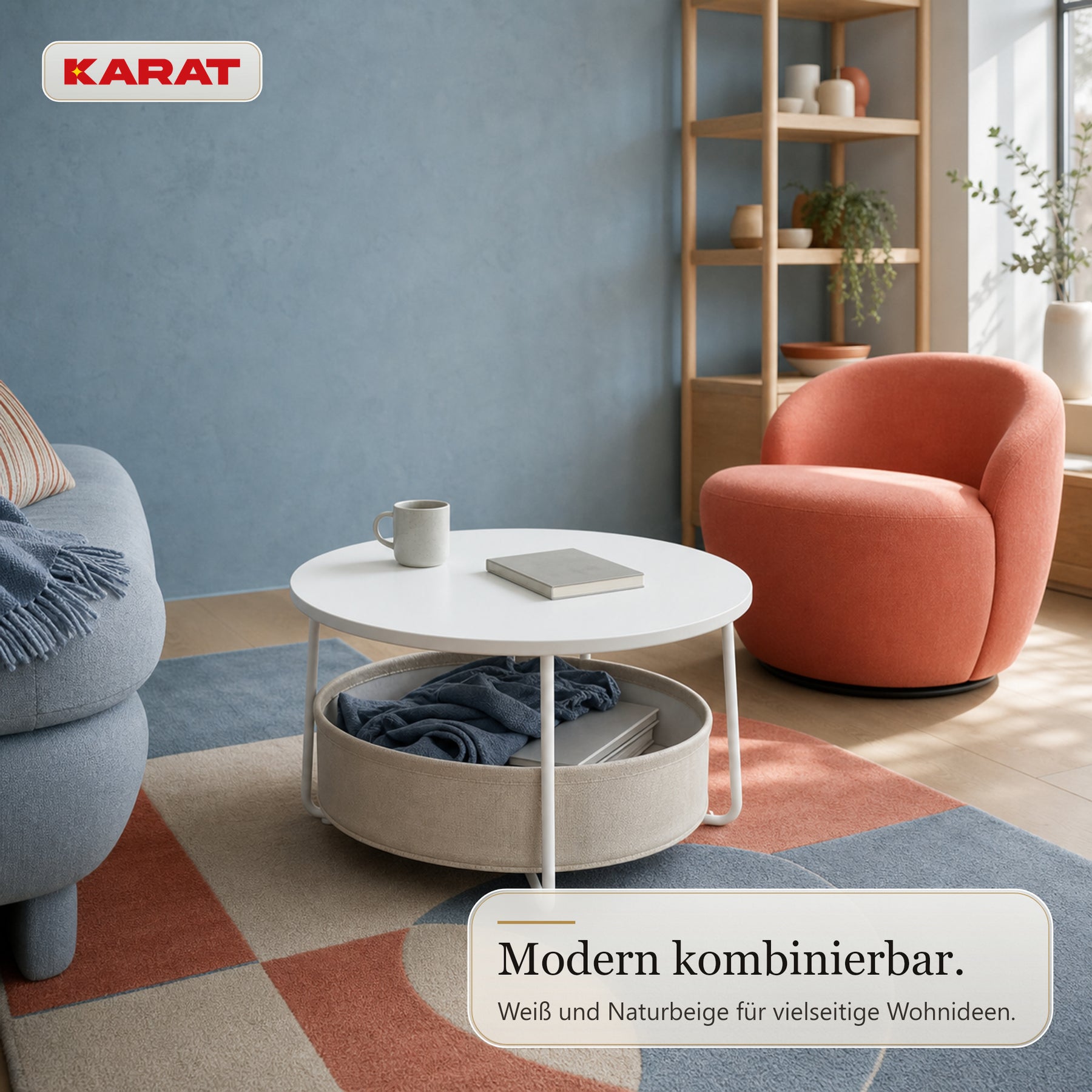 Beistelltisch | Tore | Runder Wohnzimmertisch mit offenem Stauraum aus Holz & Stahl | Ø 75 cm
