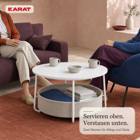 Beistelltisch | Tore | Runder Wohnzimmertisch mit offenem Stauraum aus Holz & Stahl | Ø 75 cm