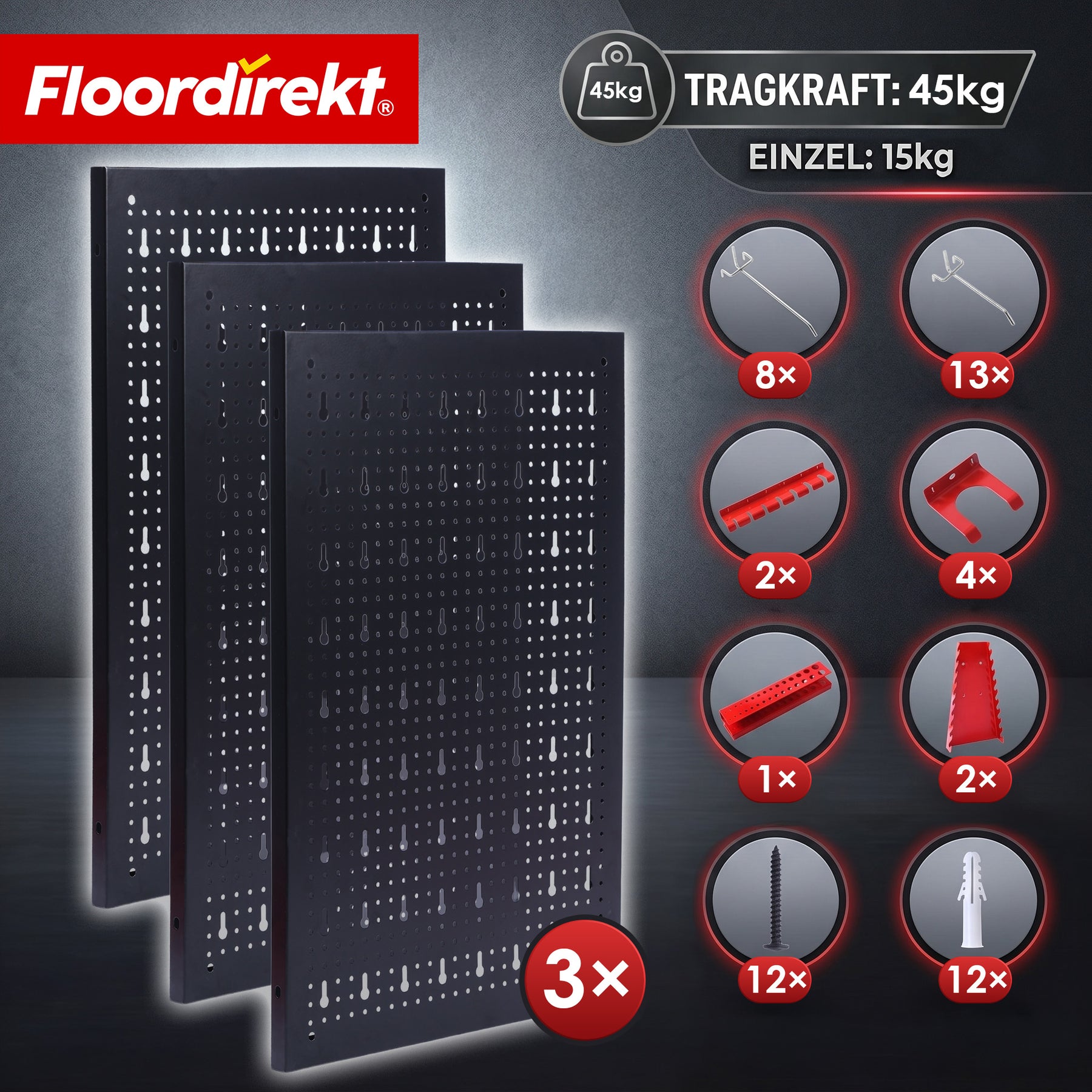 Werkzeugwand | Parker | Lochwand Set aus Metall mit Zubehör | Werkzeughalter für Werkstatt & Garage