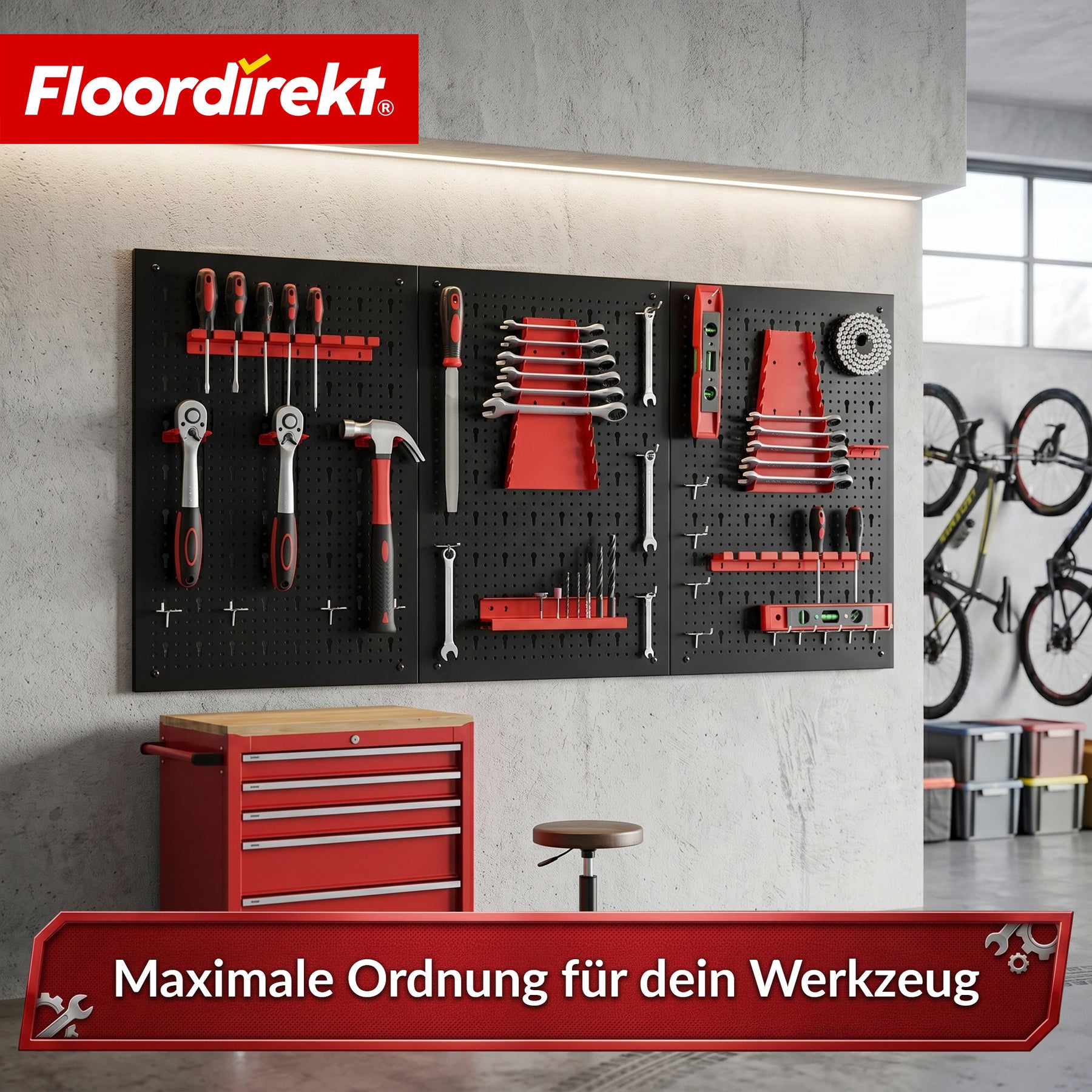Werkzeugwand | Parker | Lochwand Set aus Metall mit Zubehör | Werkzeughalter für Werkstatt & Garage