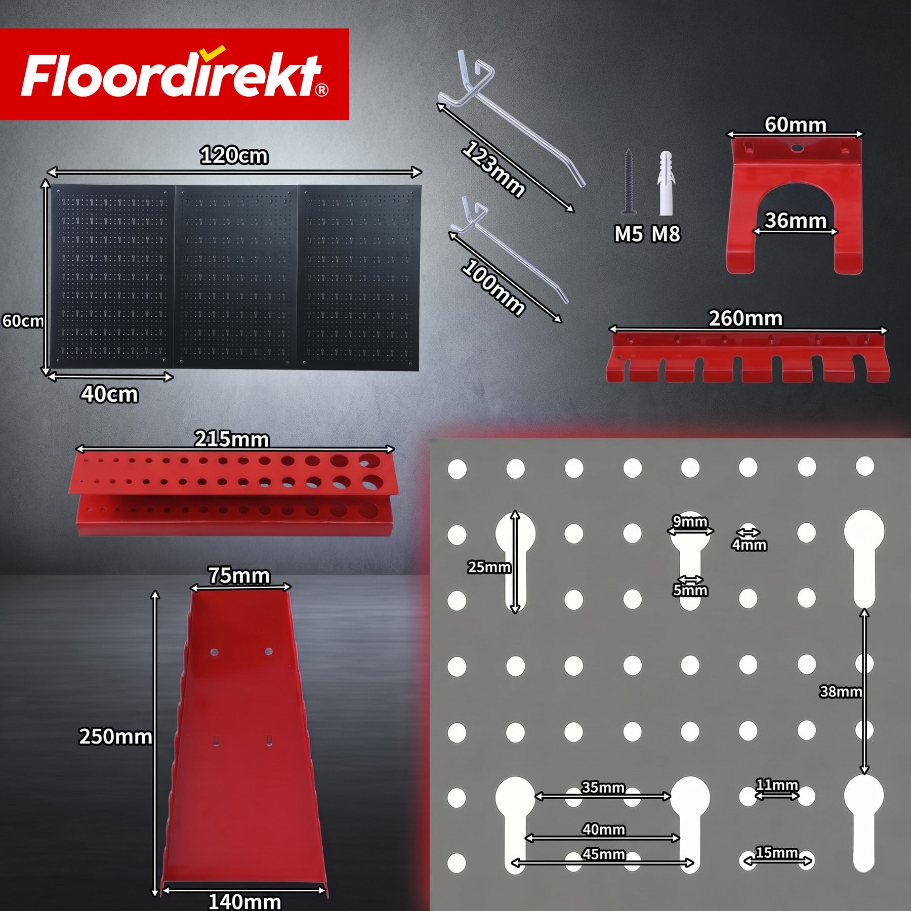 Werkzeugwand | Parker | Lochwand Set aus Metall mit Zubehör | Werkzeughalter für Werkstatt & Garage