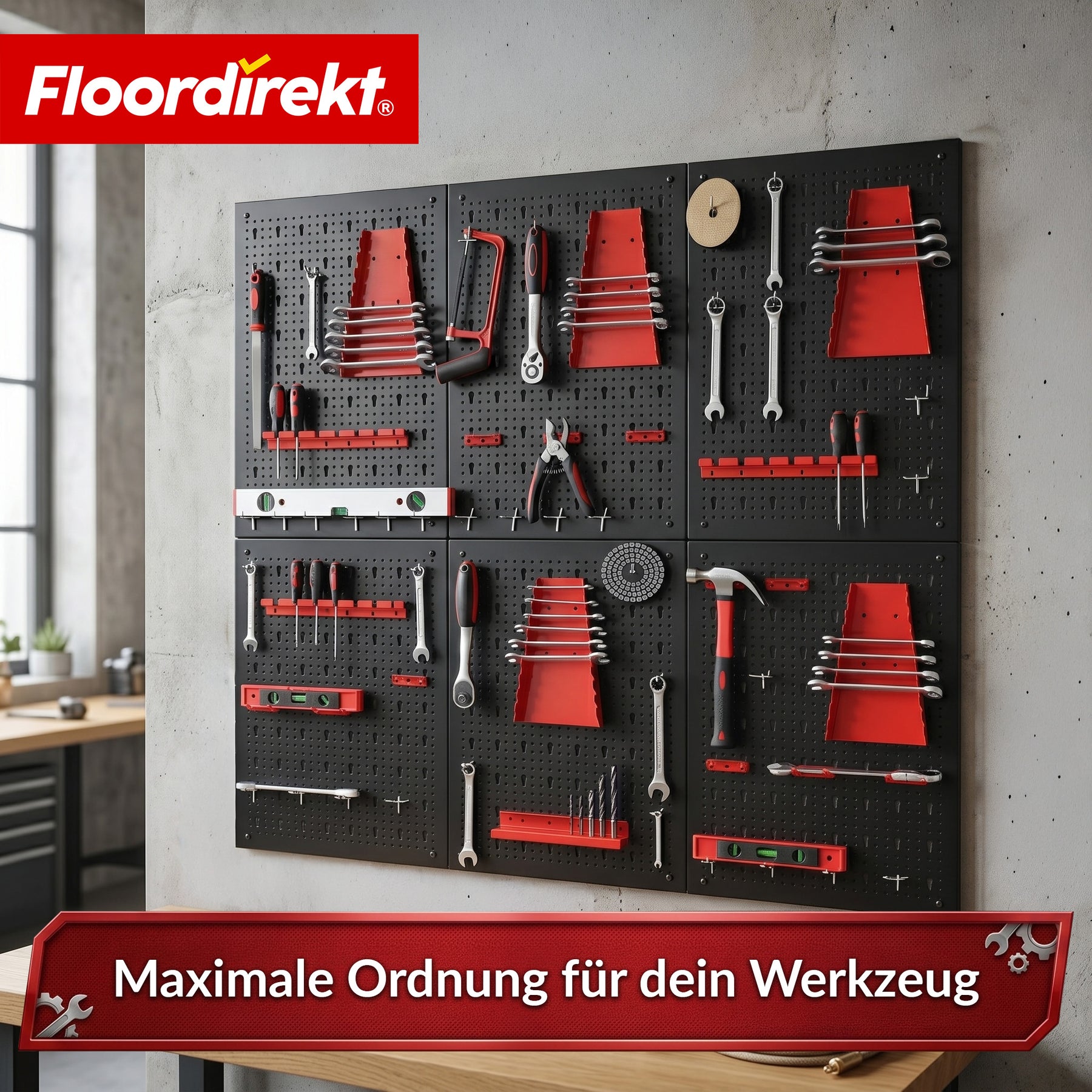 Werkzeugwand | Parker | Lochwand Set aus Metall mit Zubehör | Werkzeughalter für Werkstatt & Garage