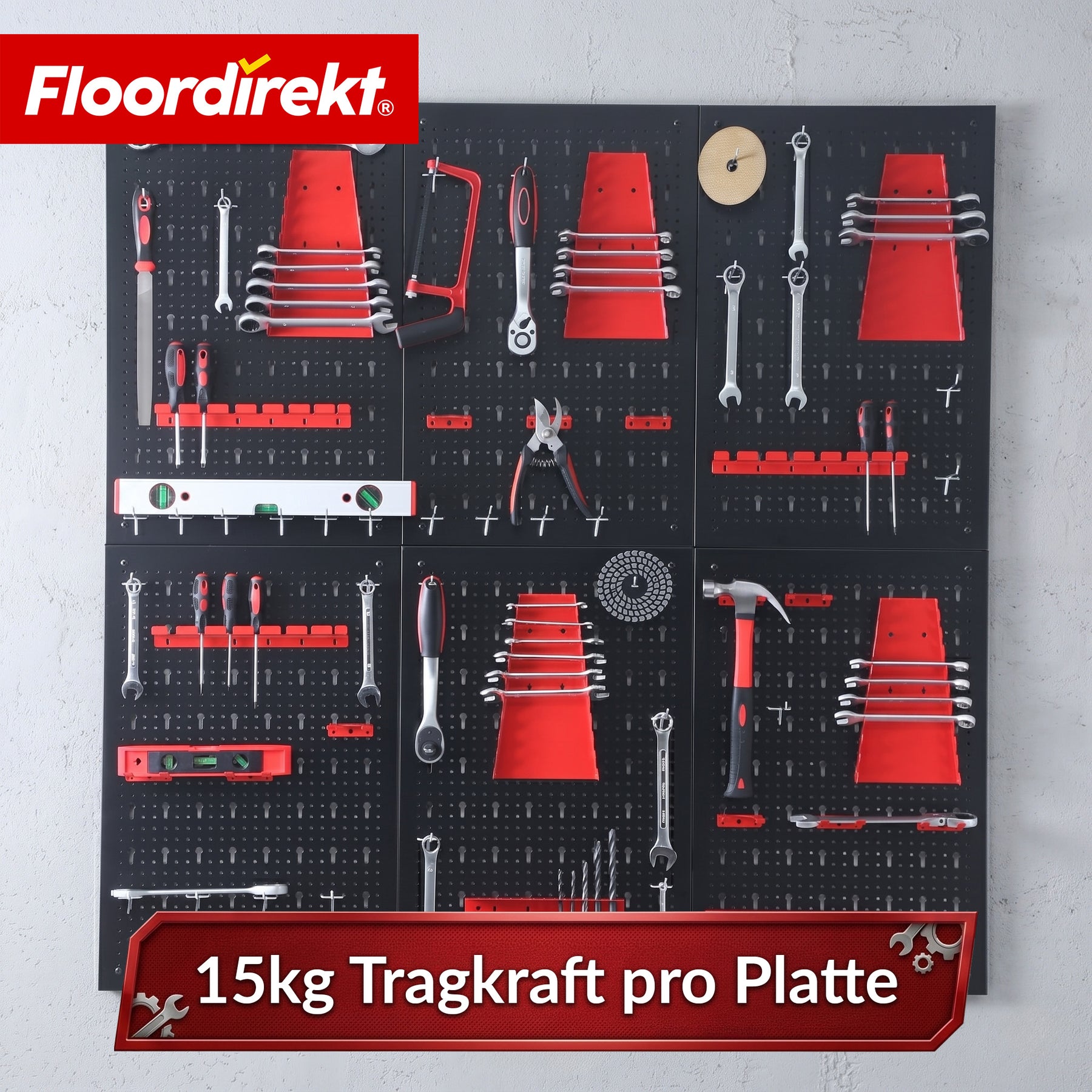 Werkzeugwand | Parker | Lochwand Set aus Metall mit Zubehör | Werkzeughalter für Werkstatt & Garage