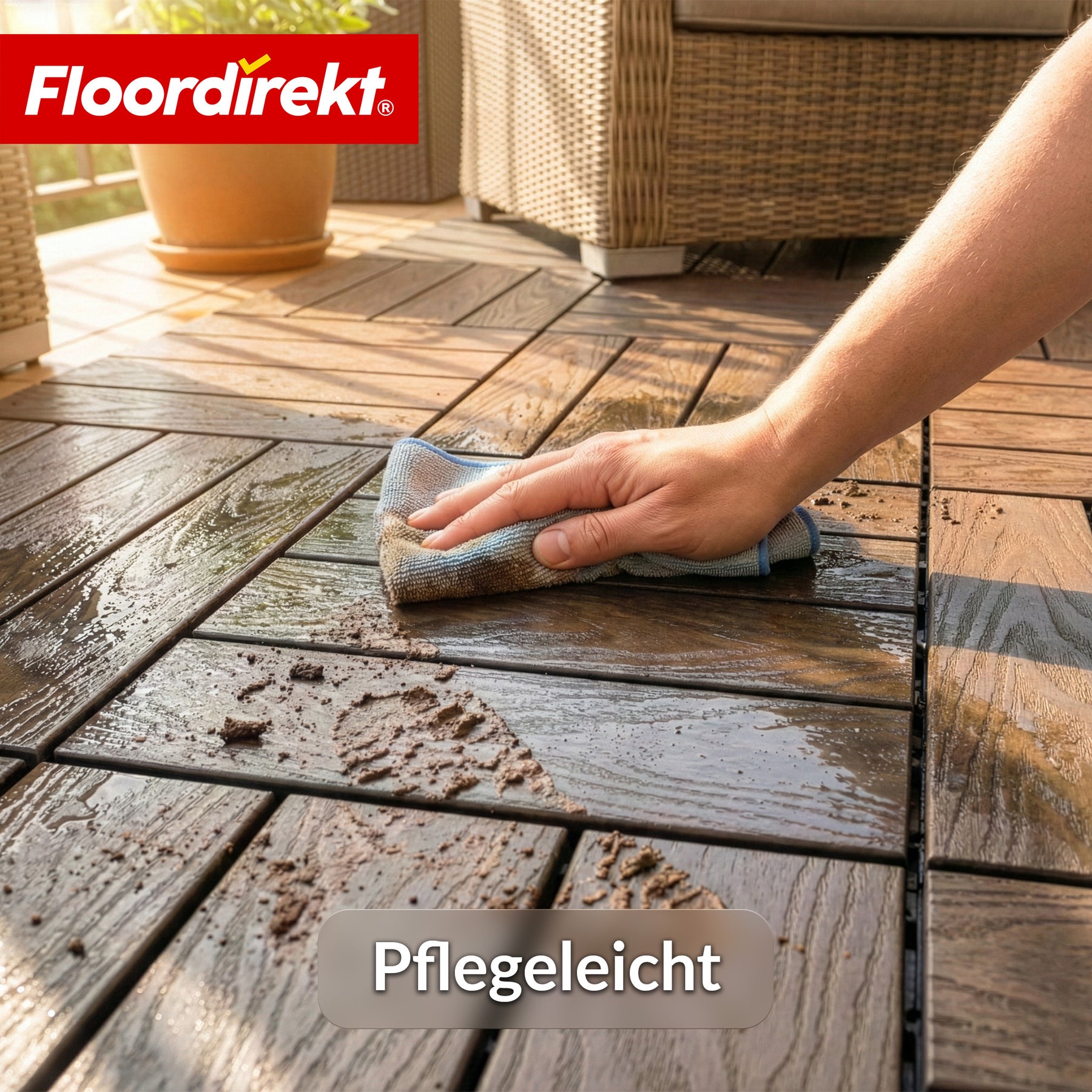 WPC-Terrassenfliese | Noble 3D | Moderne Klickfliese 30 x 30 cm für Balkon & Terrasse