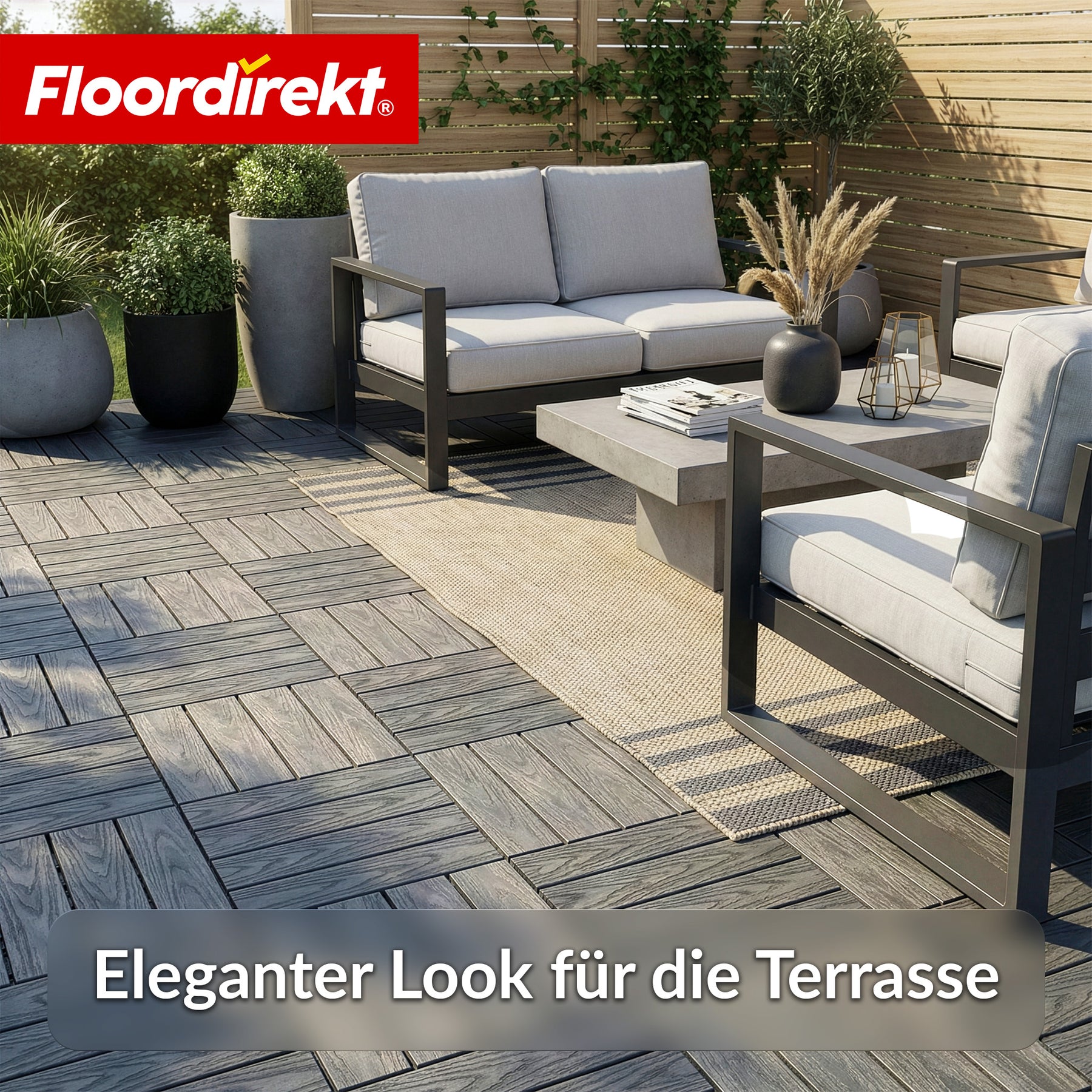 WPC-Terrassenfliese | Noble 3D | Moderne Klickfliese 30 x 30 cm für Balkon & Terrasse