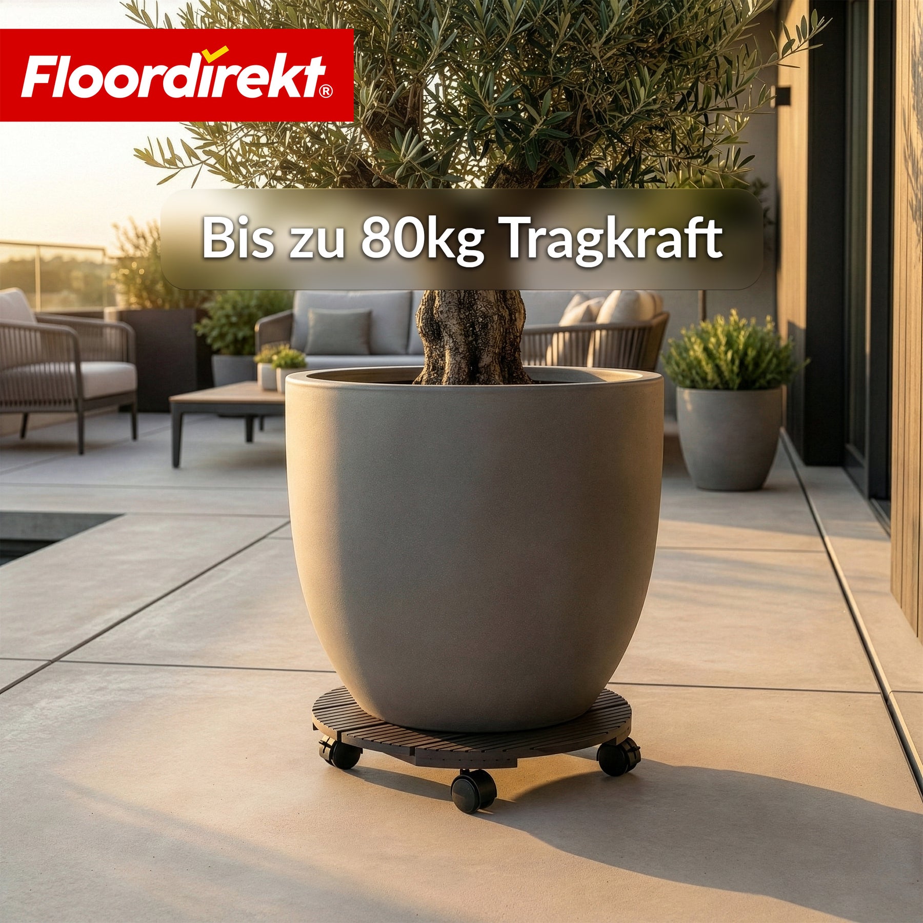 WPC-Pflanzenroller | Countess | Rolluntersetzer Ø 30 cm | 4 Lenkrollen 360° & Feststellbremse | bis 80 kg belastbar
