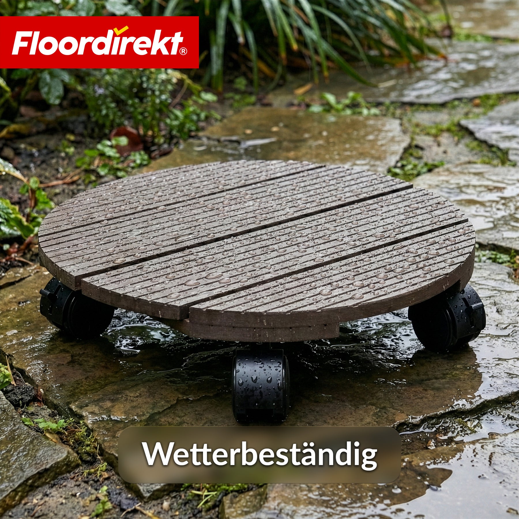 WPC-Pflanzenroller | Countess | Rolluntersetzer Ø 30 cm | 4 Lenkrollen 360° & Feststellbremse | bis 80 kg belastbar