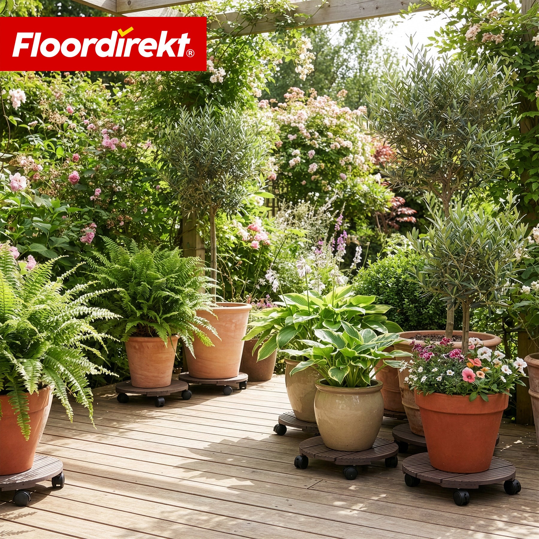 WPC-Pflanzenroller | Countess | Rolluntersetzer Ø 30 cm | 4 Lenkrollen 360° & Feststellbremse | bis 80 kg belastbar