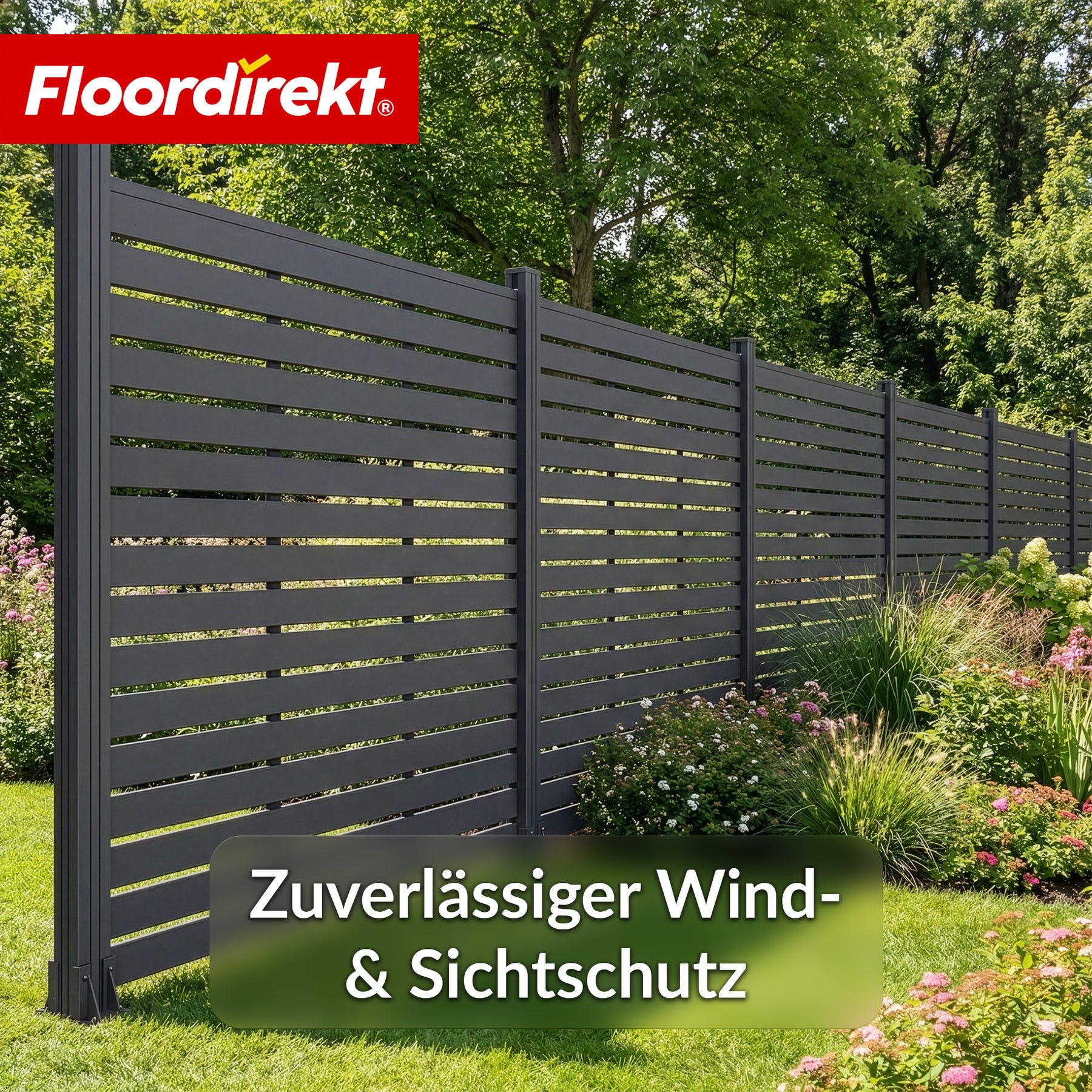 WPC-Sichtschutzzaun | Milos | 180 x 180 cm in Anthrazit mit Aluminium-Pfosten